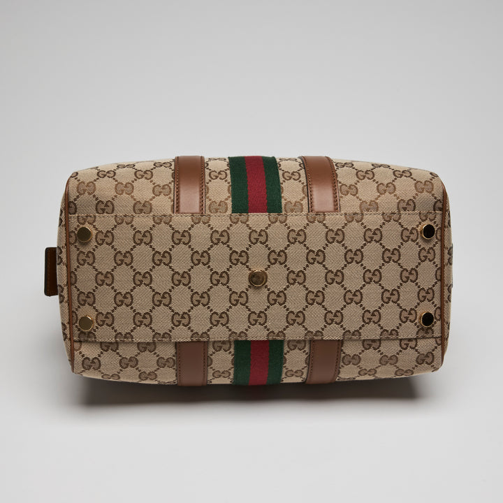 Gucci Brown Monogram Canvas Ophidia Medium Boston Bag