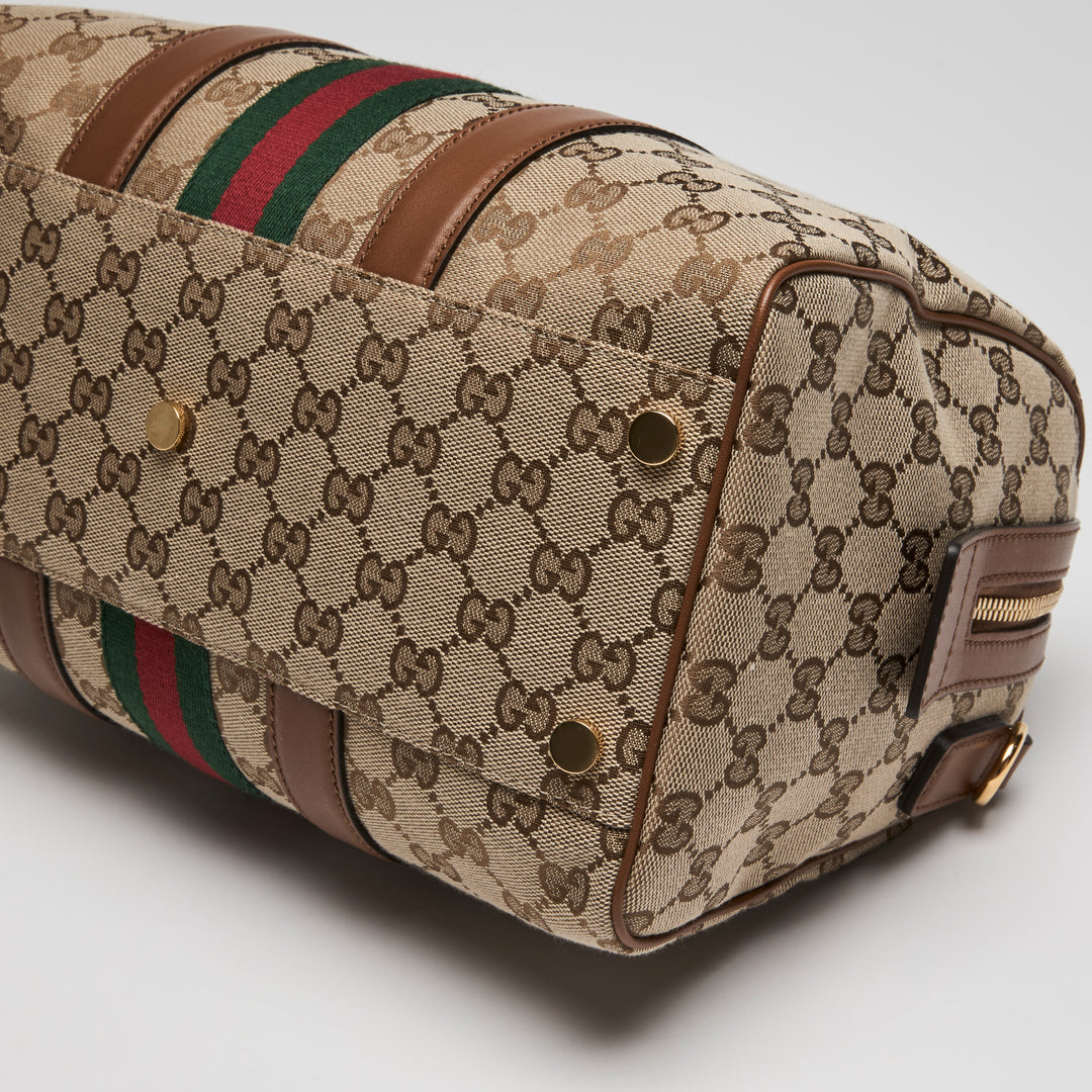 Gucci Brown Monogram Canvas Ophidia Medium Boston Bag