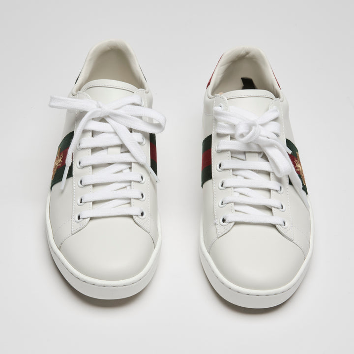 Gucci White Calf Leather Ace Bee Motif Sneakers Size 37