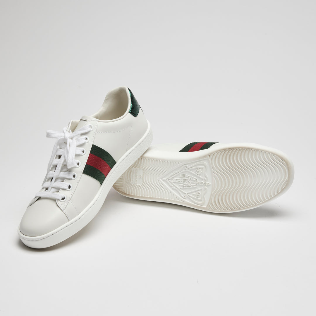 Gucci White Calf Leather Ace Bee Motif Sneakers Size 37