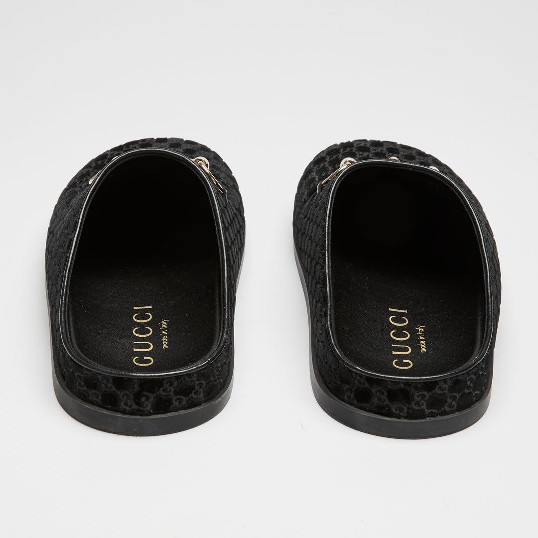 Gucci Black GG Velvet Horsebit Mules Size 39