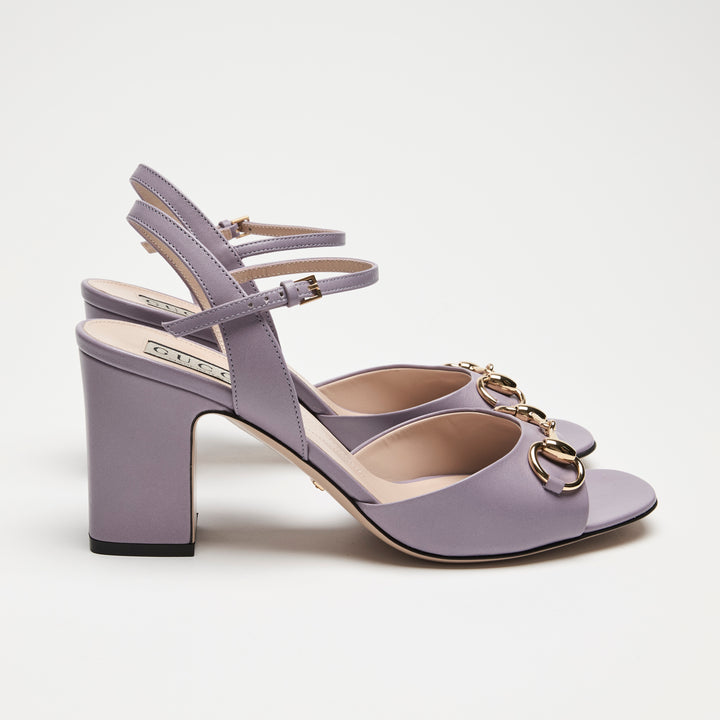 Gucci Light Purple Calf Leather Horsebit Block Heel Sandals Size 38.5