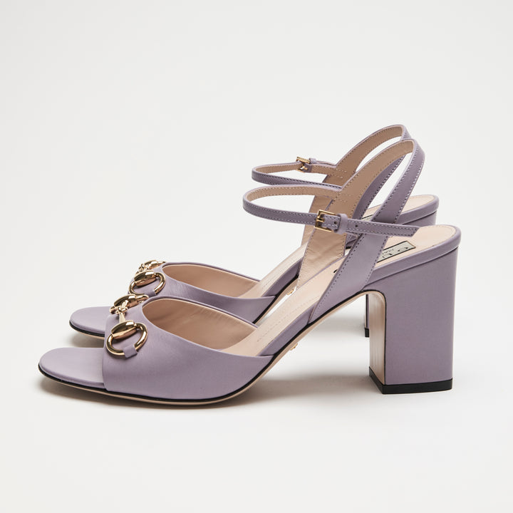 Gucci Light Purple Calf Leather Horsebit Block Heel Sandals Size 38.5