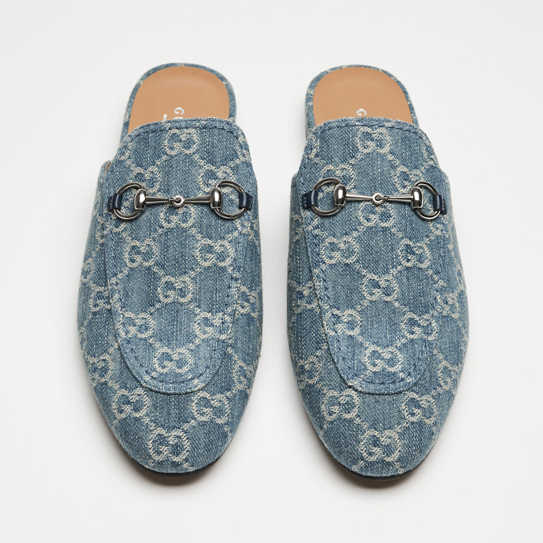 Gucci Blue GG Supreme Denim Horsebit Mules Size  39