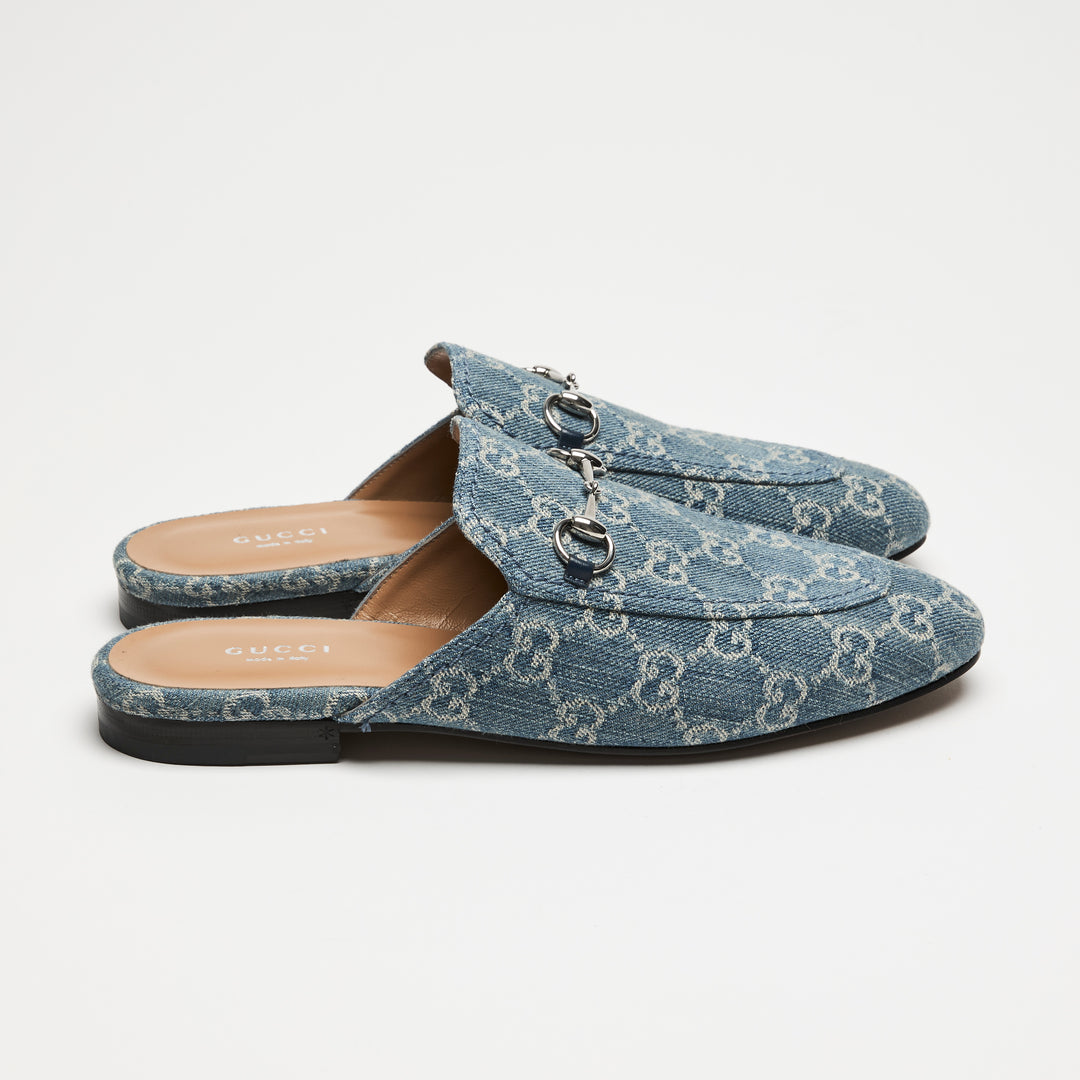 Gucci Blue GG Supreme Denim Horsebit Mules Size  39