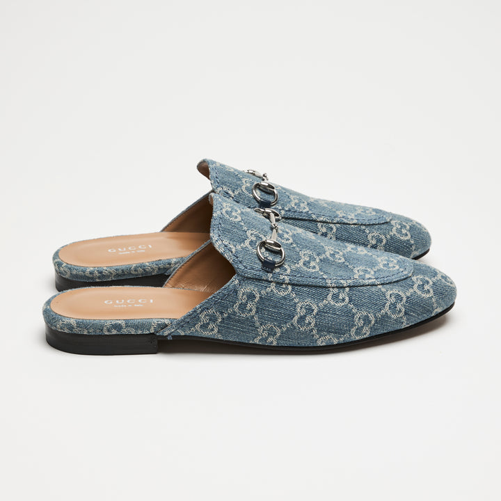 Gucci Blue GG Supreme Denim Horsebit Mules Size  39