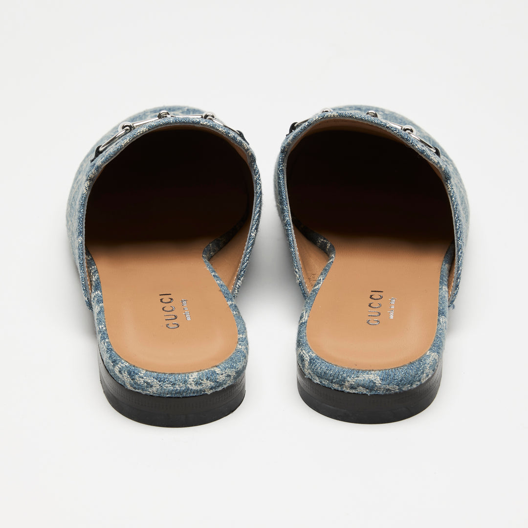 Gucci Blue GG Supreme Denim Horsebit Mules Size  39
