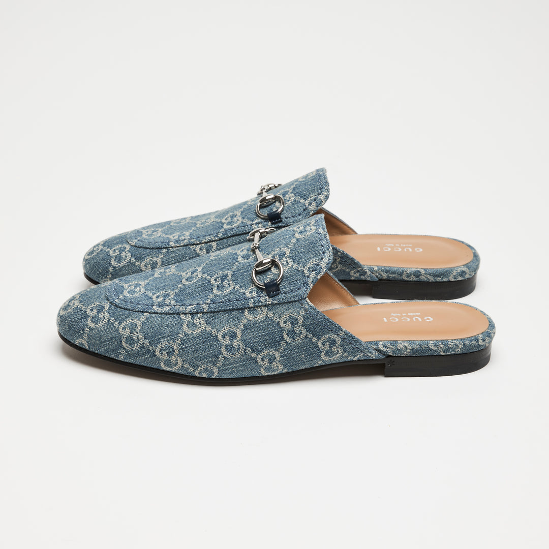 Gucci Blue GG Supreme Denim Horsebit Mules Size  39