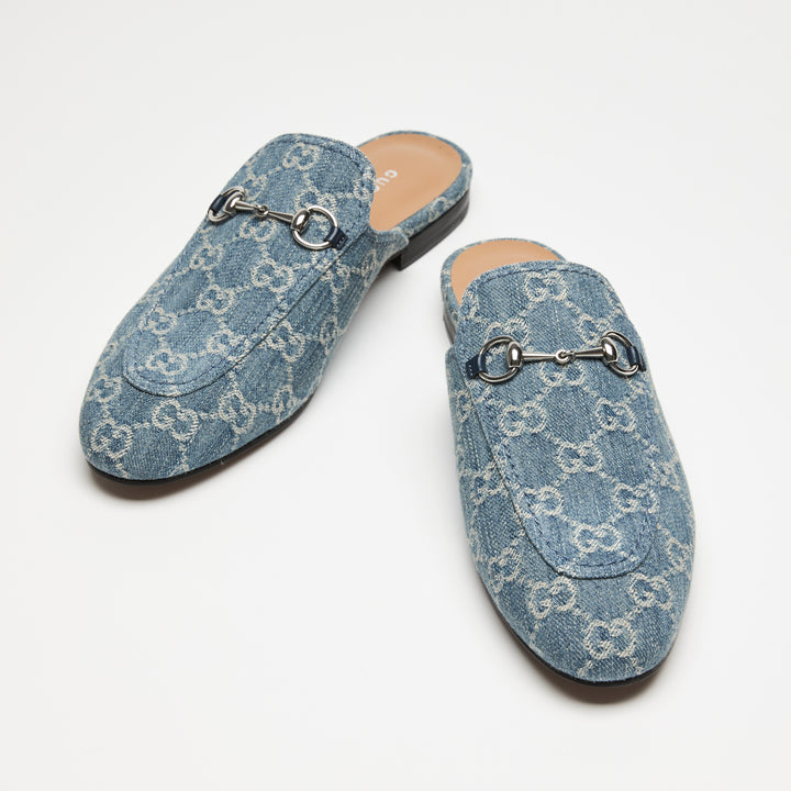 Gucci Blue GG Supreme Denim Horsebit Mules Size  39