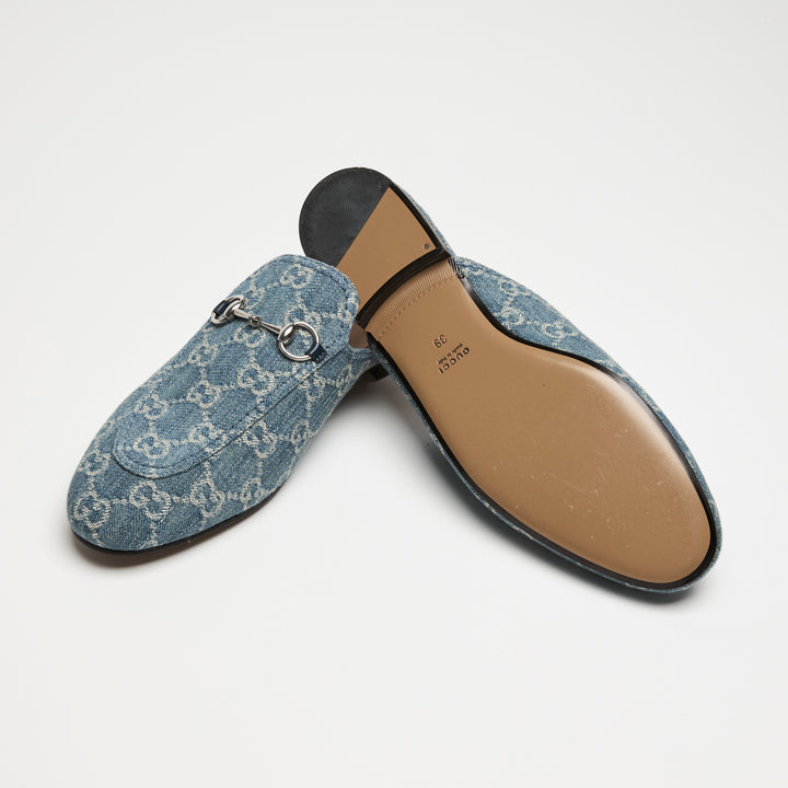 Gucci Blue GG Supreme Denim Horsebit Mules Size  39