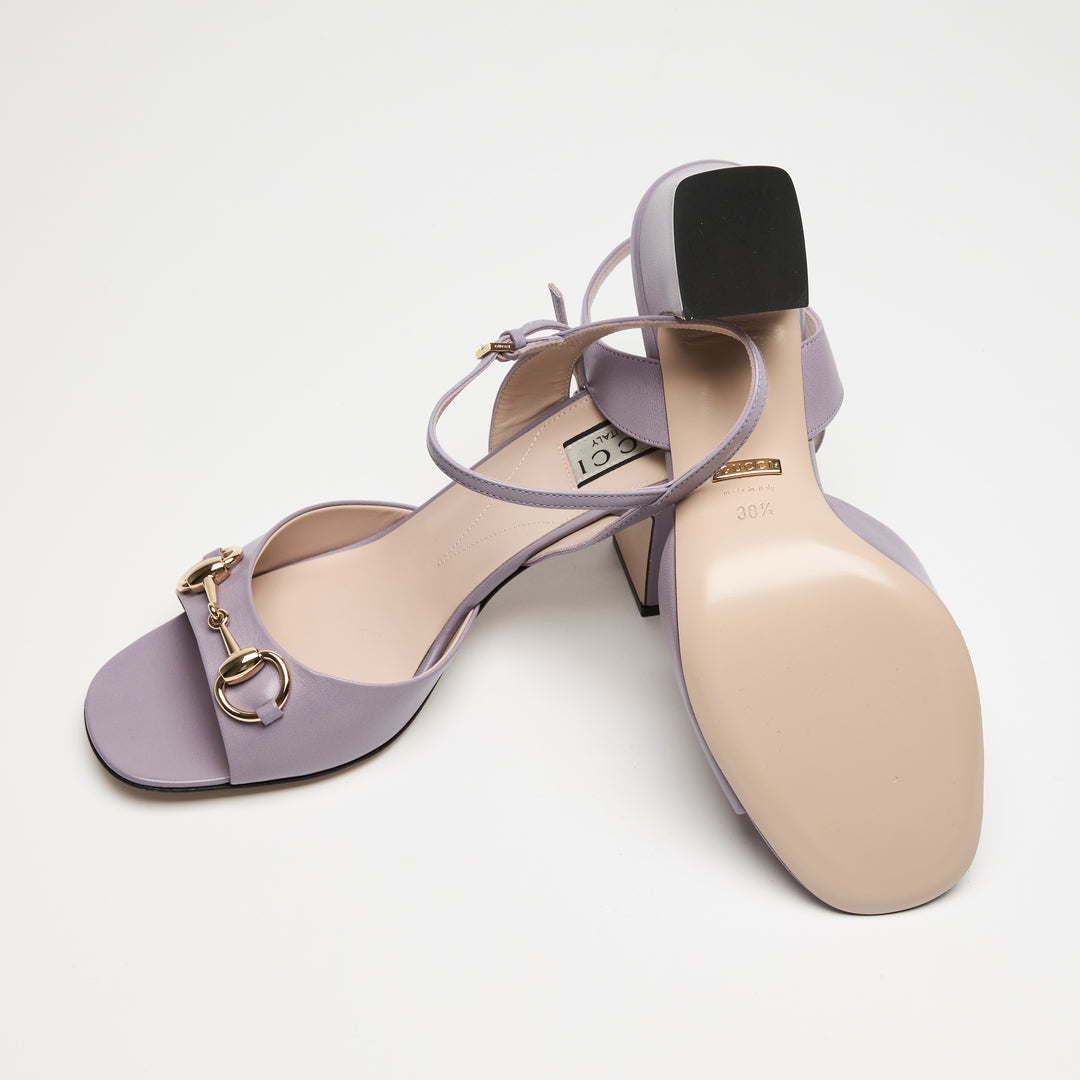 Gucci Light Purple Calf Leather Horsebit Block Heel Sandals Size 38.5