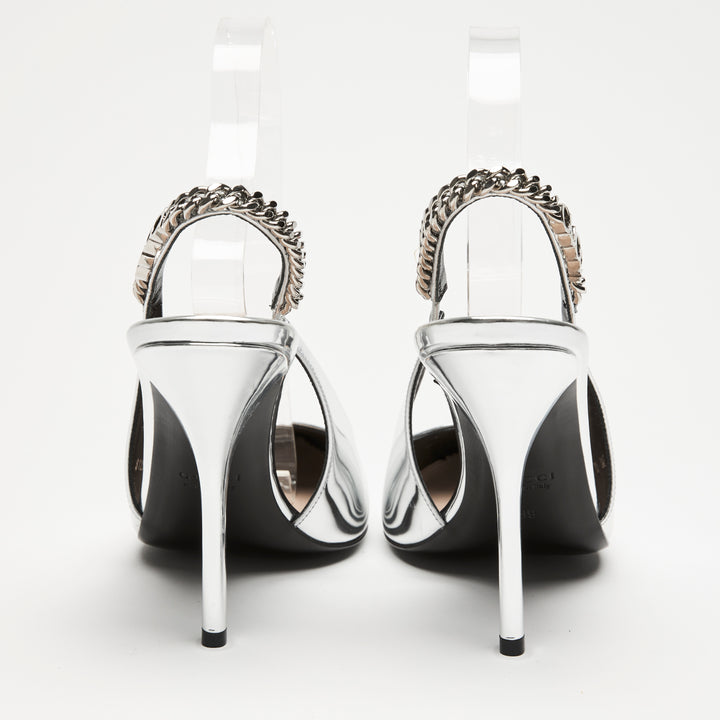 Gucci Silver Patent Leather Slingbacks Size 39