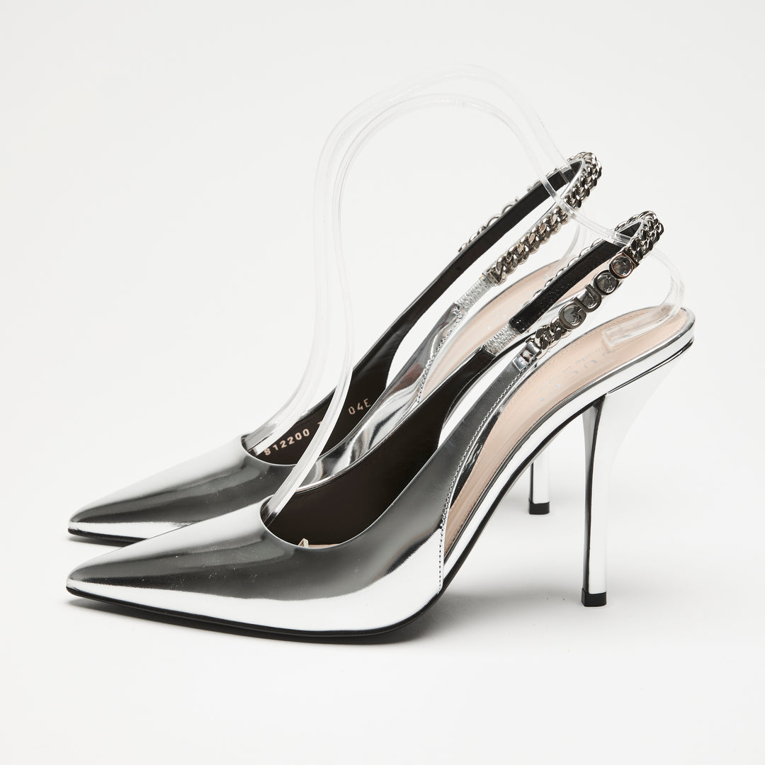 Gucci Silver Patent Leather Slingbacks Size 39