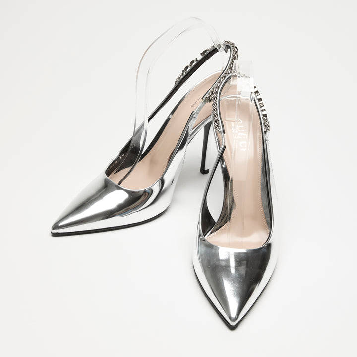 Gucci Silver Patent Leather Slingbacks Size 39