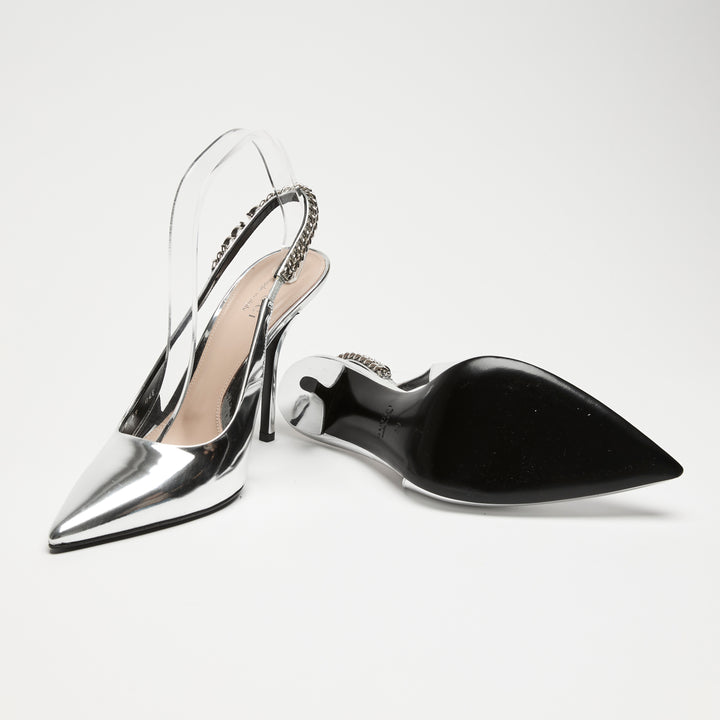Gucci Silver Patent Leather Slingbacks Size 39