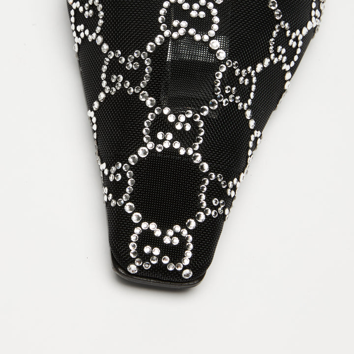 Gucci Black Mesh & Suede Crystal GG Flat Slingbacks Size 37