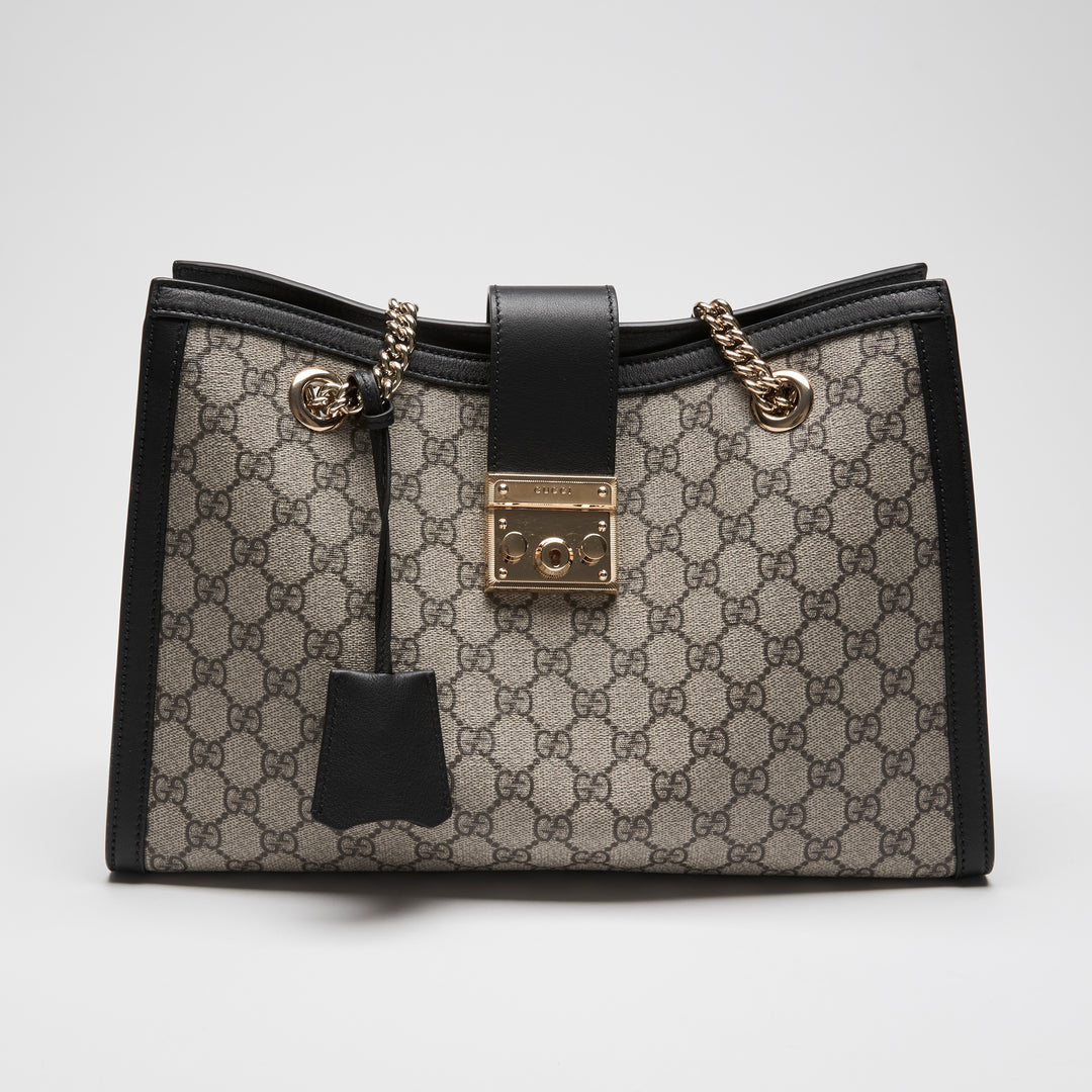 Gucci Beige GG Supreme Canvas Padlock Chain Tote Bag