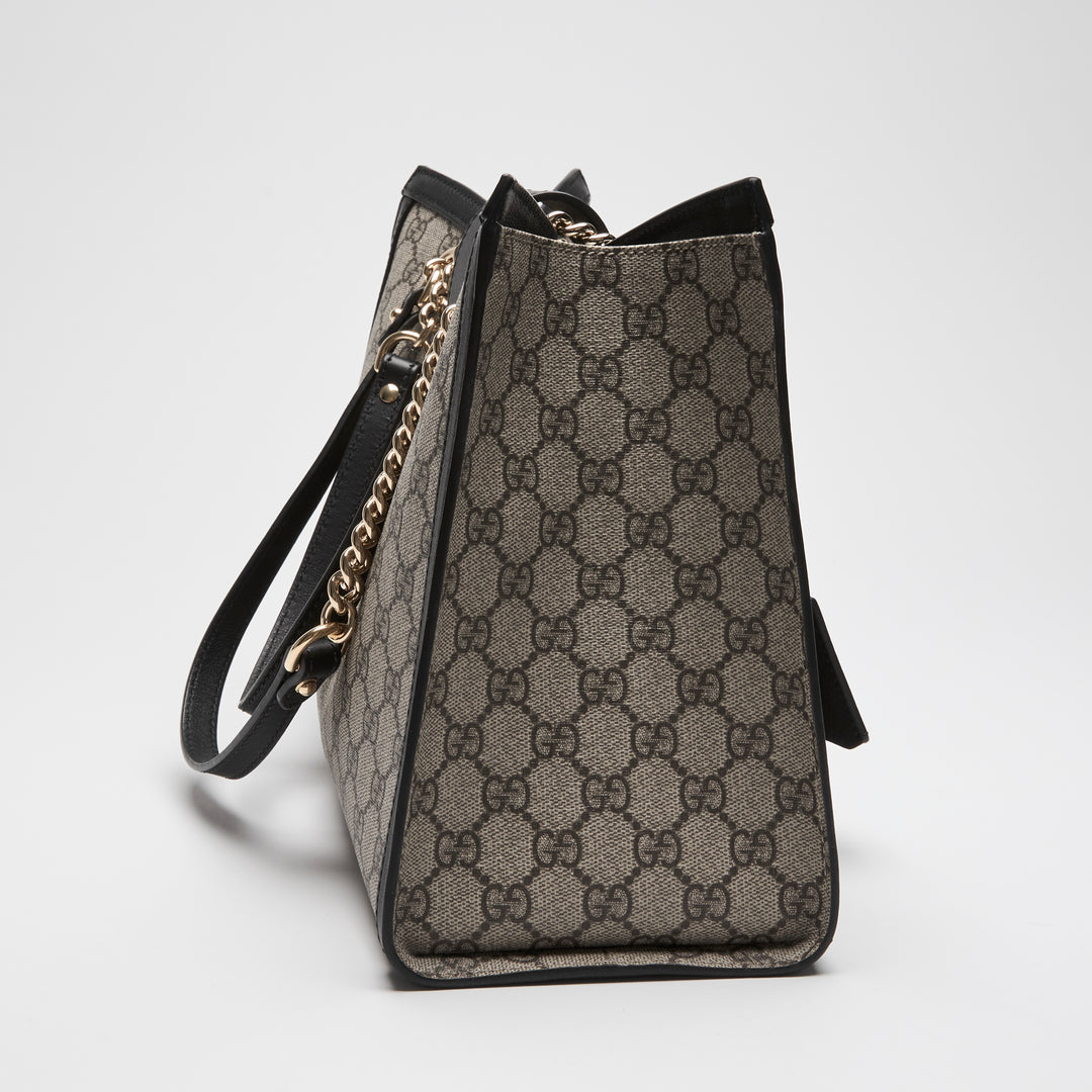 Gucci Beige GG Supreme Canvas Padlock Chain Tote Bag