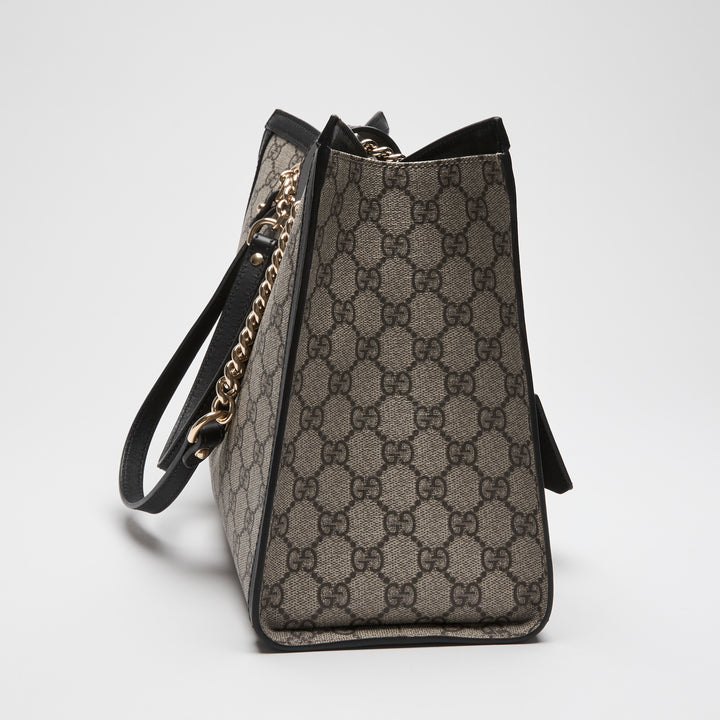 Gucci Beige GG Supreme Canvas Padlock Chain Tote Bag