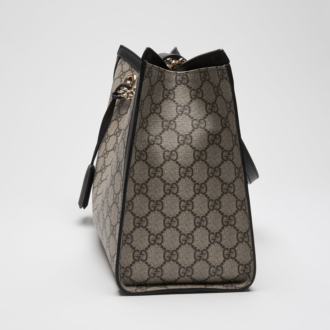 Gucci Beige GG Supreme Canvas Padlock Chain Tote Bag