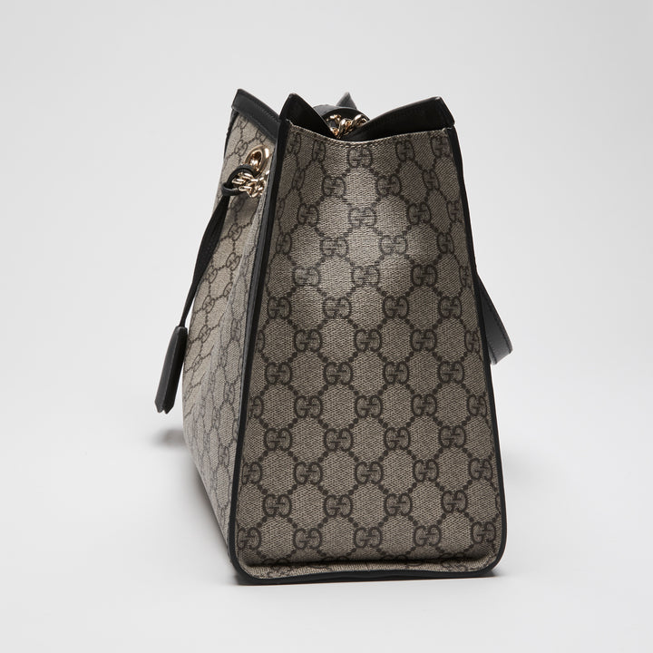 Gucci Beige GG Supreme Canvas Padlock Chain Tote Bag