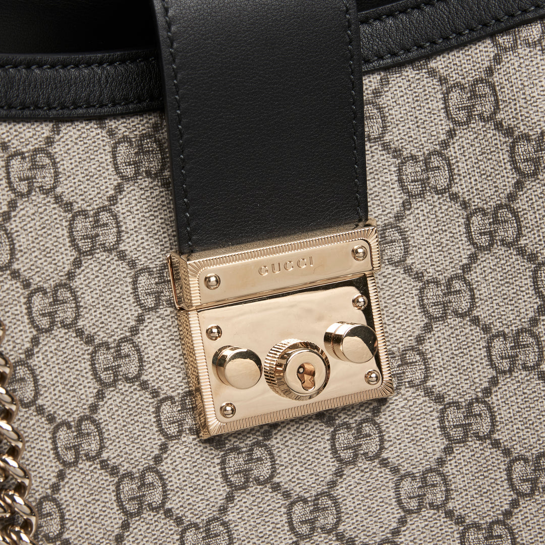 Gucci Beige GG Supreme Canvas Padlock Chain Tote Bag