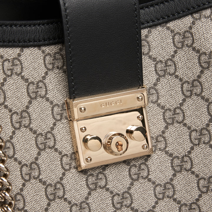 Gucci Beige GG Supreme Canvas Padlock Chain Tote Bag