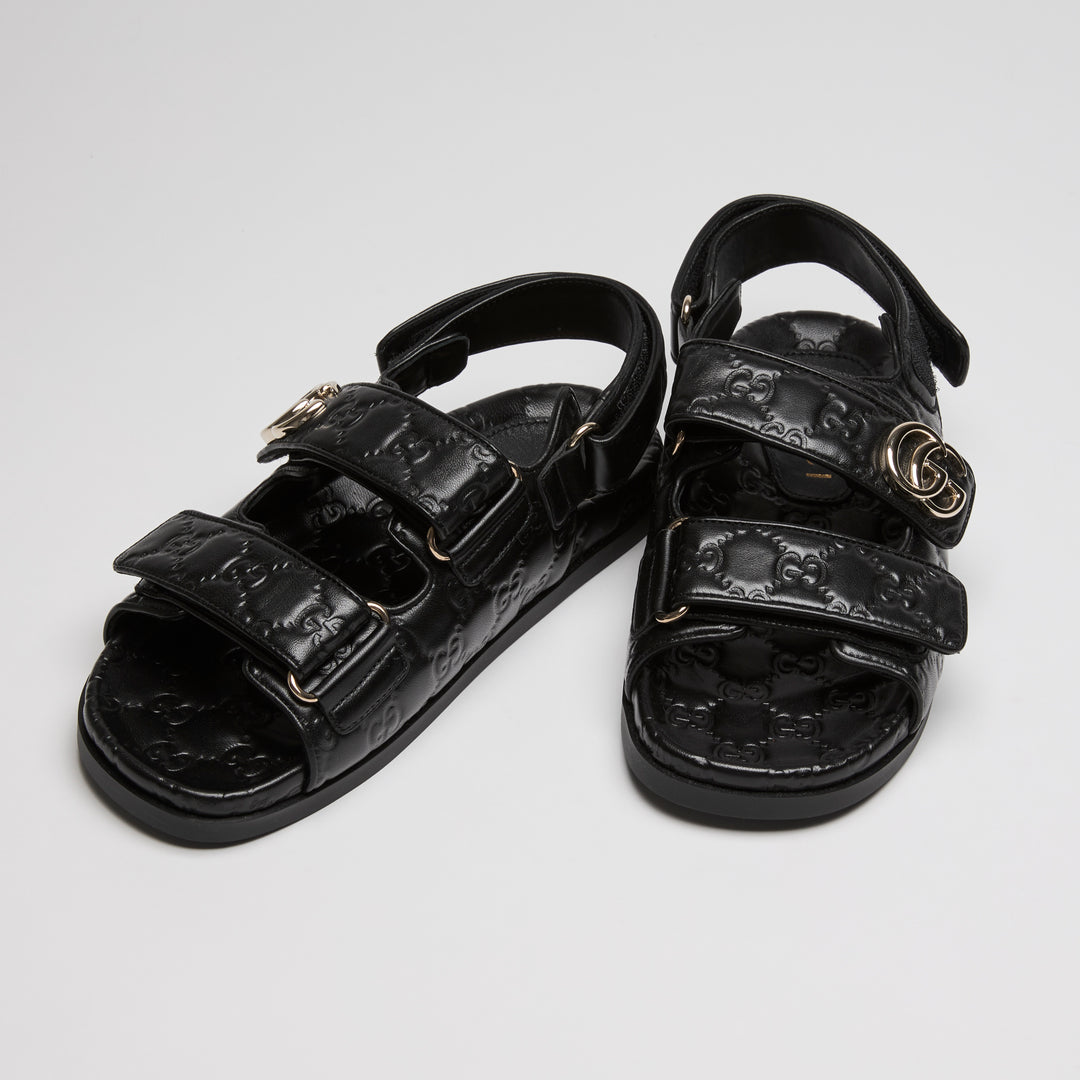 Gucci Black GG Embossed Calf Leather Dad Sandals Size 36