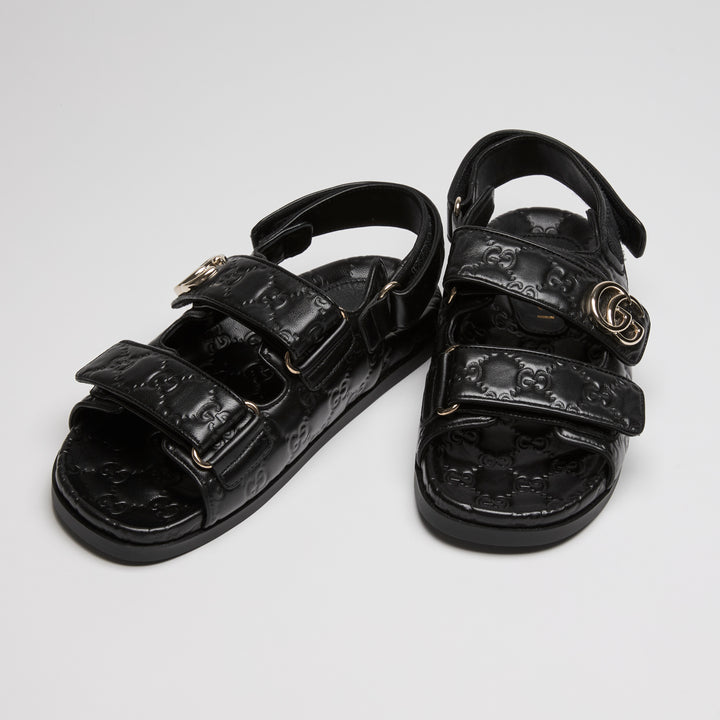 Gucci Black GG Embossed Calf Leather Dad Sandals Size 36