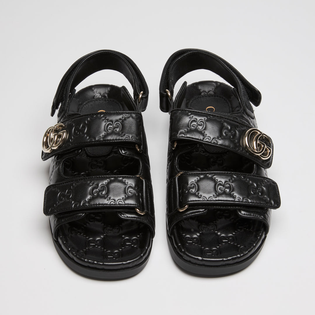 Gucci Black GG Embossed Calf Leather Dad Sandals Size 36