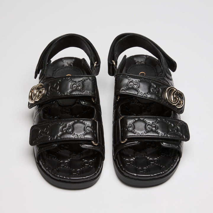 Gucci Black GG Embossed Calf Leather Dad Sandals Size 36