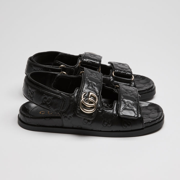 Gucci Black GG Embossed Calf Leather Dad Sandals Size 36