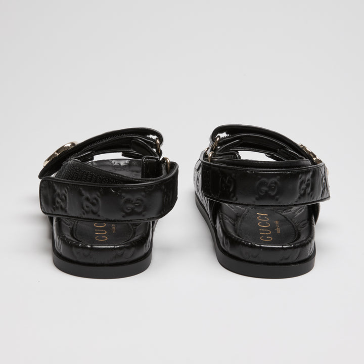 Gucci Black GG Embossed Calf Leather Dad Sandals Size 36