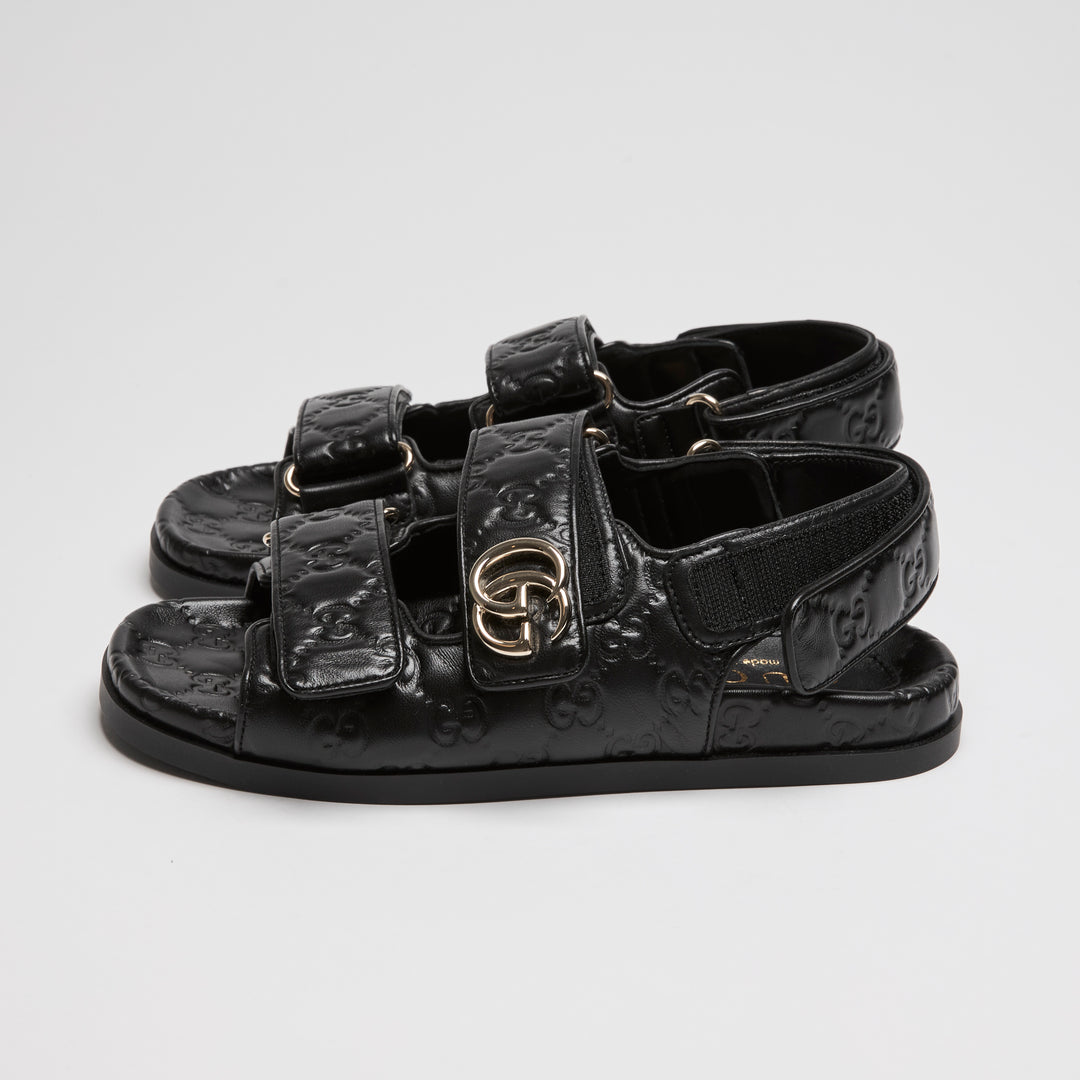 Gucci Black GG Embossed Calf Leather Dad Sandals Size 36