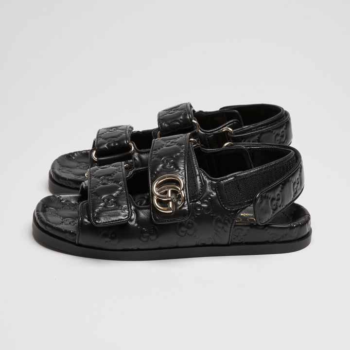 Gucci Black GG Embossed Calf Leather Dad Sandals Size 36