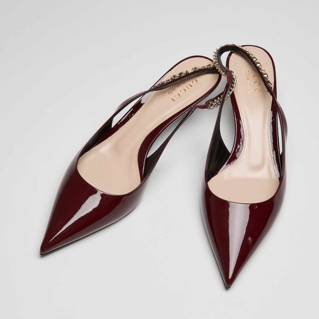 Gucci Burgundy Patent Leather Slingbacks Size 39