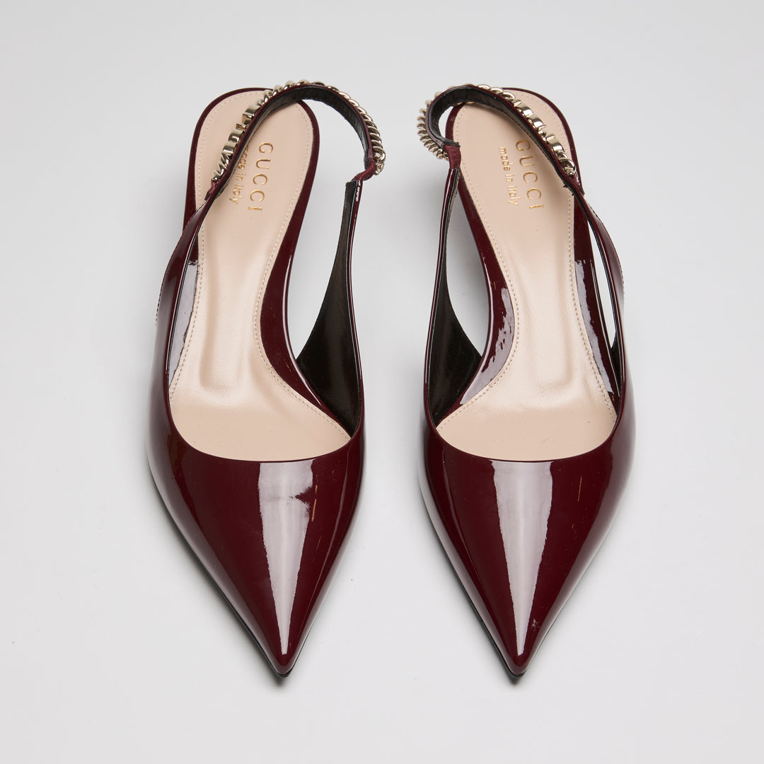 Gucci Burgundy Patent Leather Slingbacks Size 39