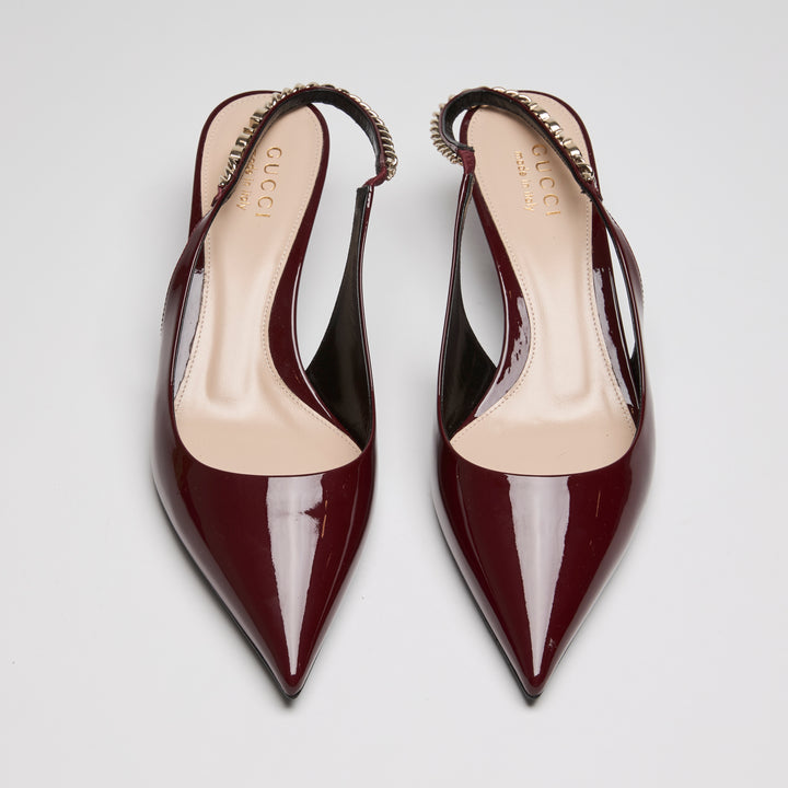 Gucci Burgundy Patent Leather Slingbacks Size 39