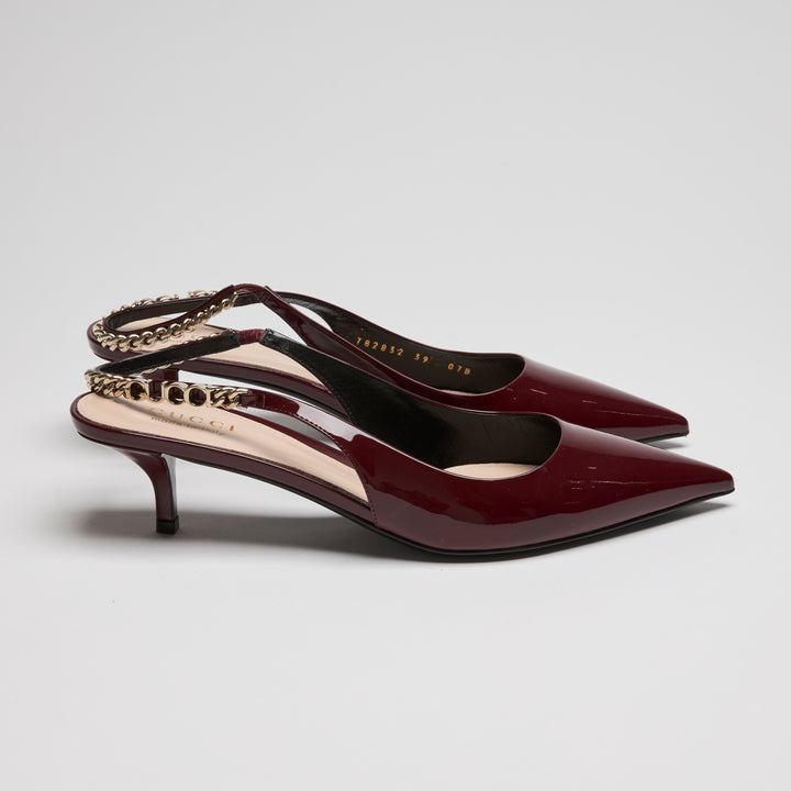 Gucci Burgundy Patent Leather Slingbacks Size 39