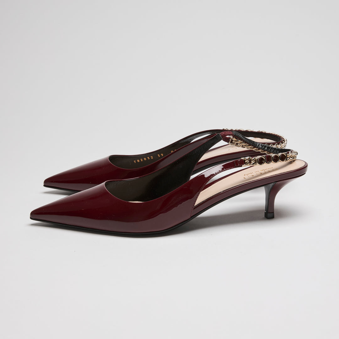 Gucci Burgundy Patent Leather Slingbacks Size 39