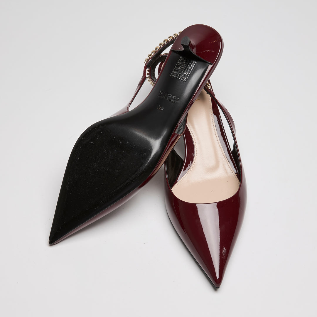 Gucci Burgundy Patent Leather Slingbacks Size 39