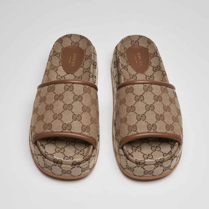 Gucci Beige Maxi GG Canvas Platform Slides Size 40.5
