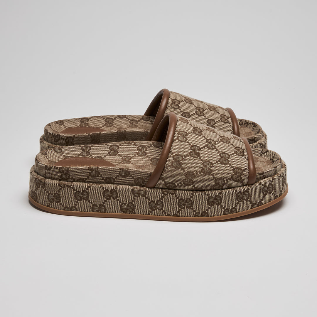 Gucci Beige Maxi GG Canvas Platform Slides Size 40.5