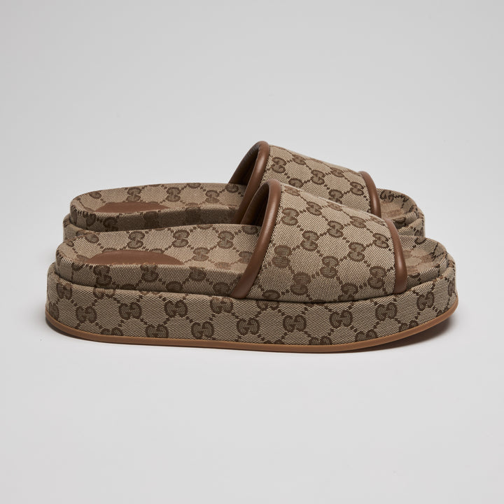 Gucci Beige Maxi GG Canvas Platform Slides Size 40.5