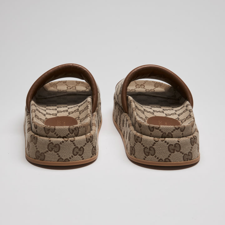 Gucci Beige Maxi GG Canvas Platform Slides Size 40.5