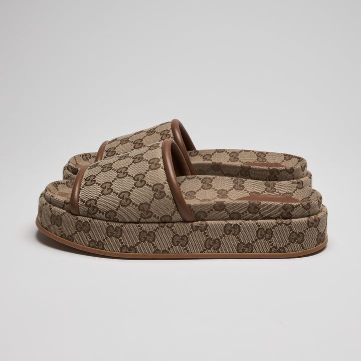 Gucci Beige Maxi GG Canvas Platform Slides Size 40.5