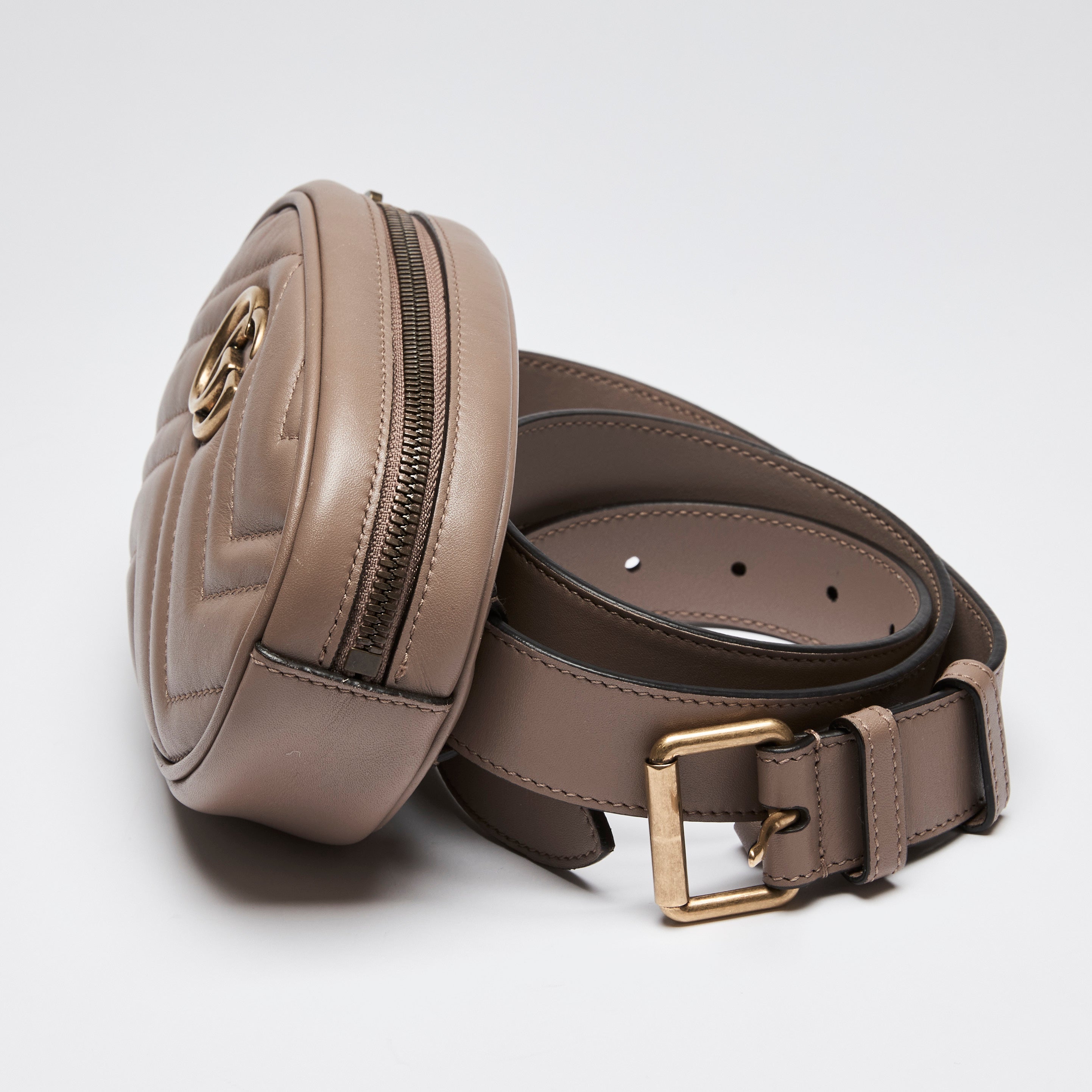 Gucci Beige Leather GG Marmont Matelasse Belt Bag Luxury Finds Consignment
