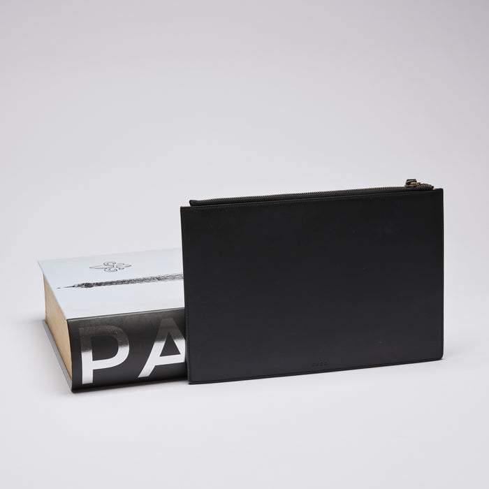 Excellent Pre-Loved Black Smooth Leather Flat Pouch with Graffiti Graphic(back)