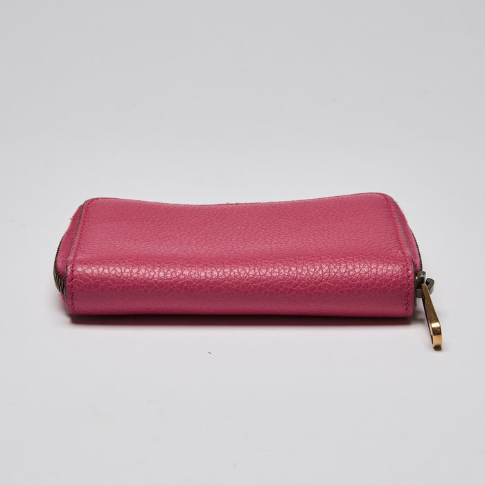 Grained Calfskin Logo Zip Around Card Case Box Pink Green