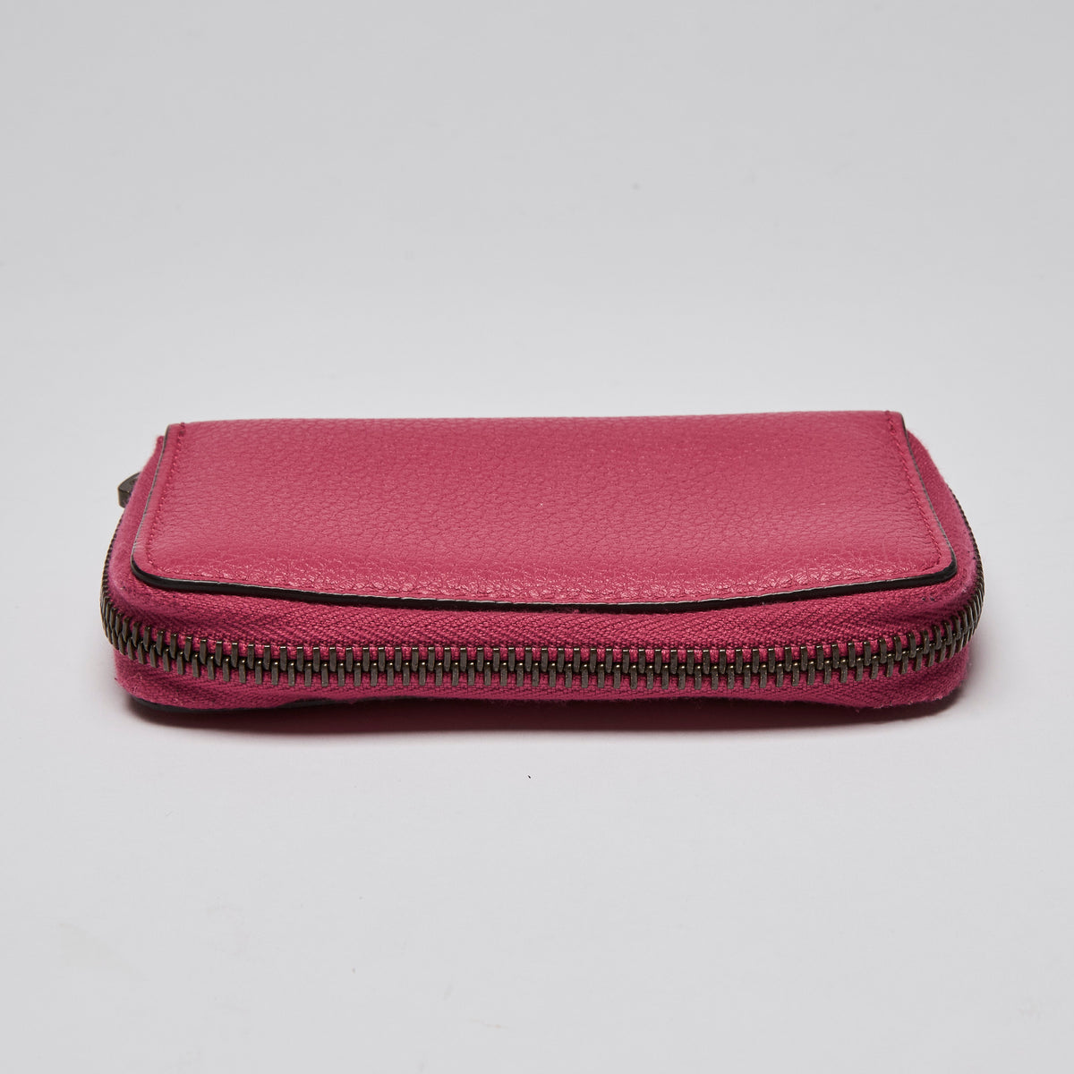 Grained Calfskin Logo Zip Around Card Case Box Pink Green